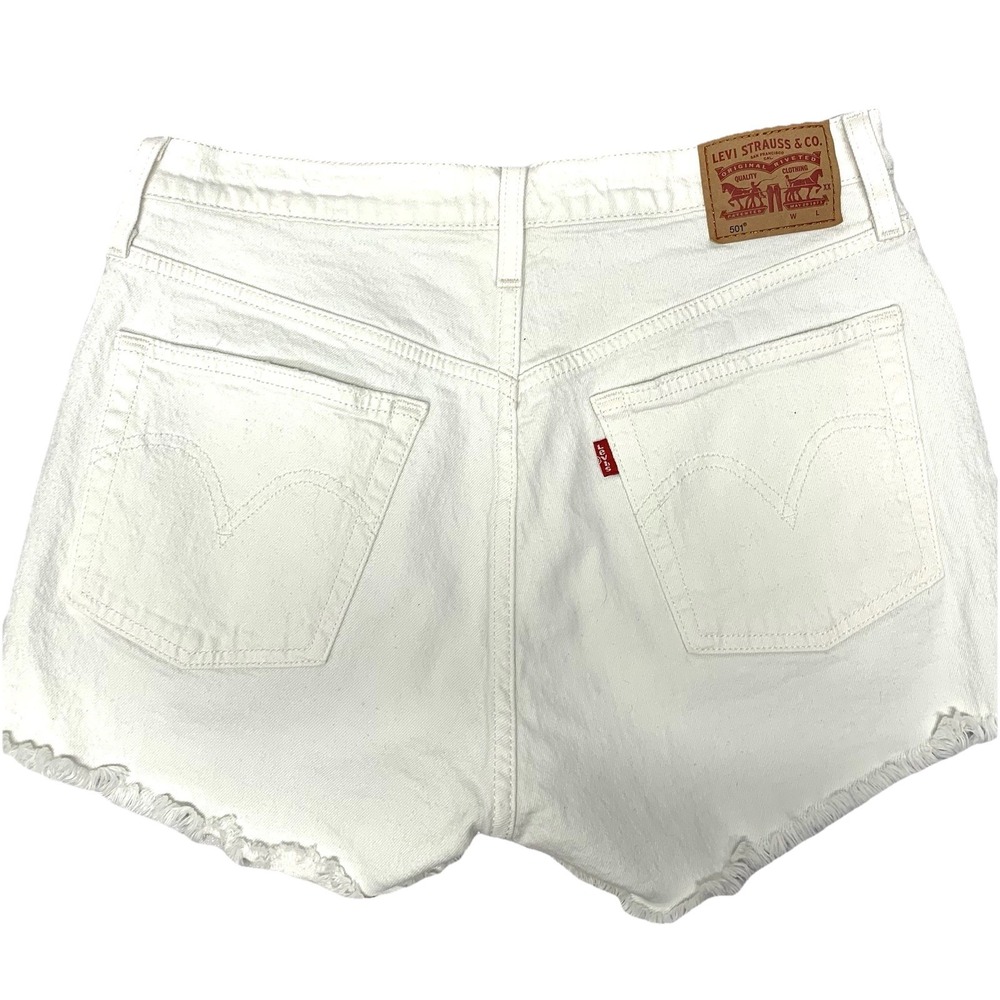 Levis 501 Cut Off White Denim Shorts Woman 30 Button Fly High Rise Stretch‎